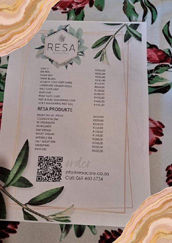 Resa products and services price list